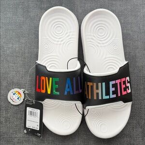 Colorful 'Love All Athletes' Under Armour Slides- Size 11
